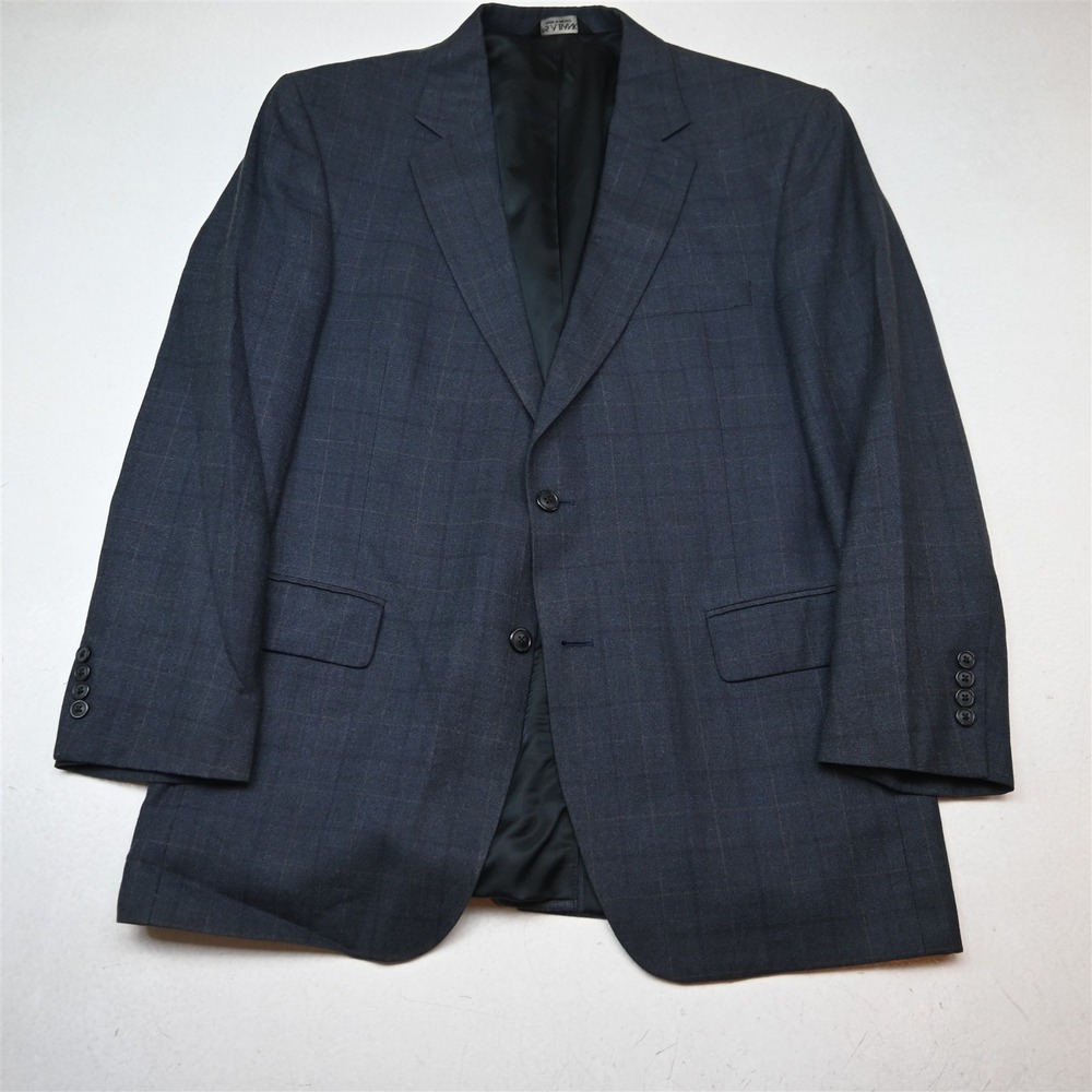 Jos A Bank 42R Blue Windowpane Check Silk Wool Mens Blazer Jacket Sport Coat